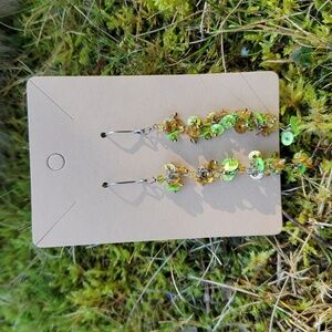 Buy 2 Pairs/Get 1 Free Green and Gold Beaded Cluster Dangle Earrings